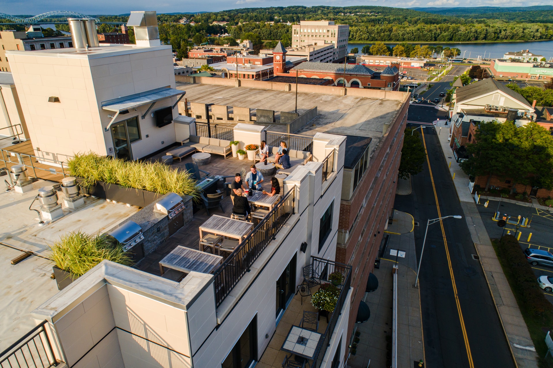 Rooftop deck overlooking downtown Middletown and the Connecticut River