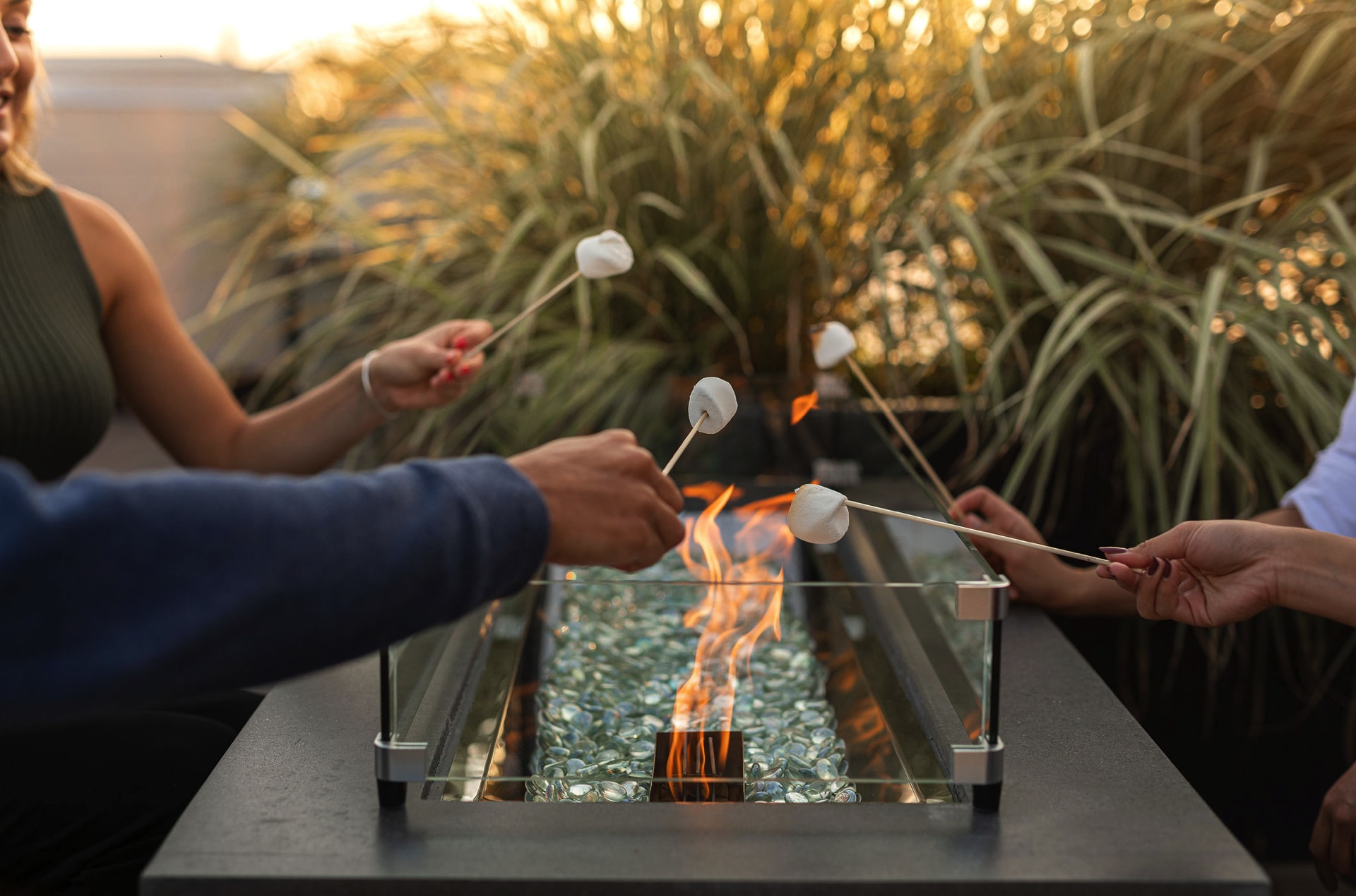 Fire pits on rooftop deck